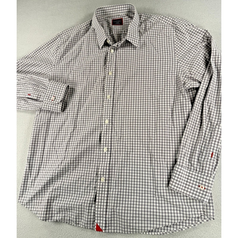 UnTuckIt Mens XXL 2XL Slim Fit Long Sleeve Plaid Dress Shirt White Gray Cotton